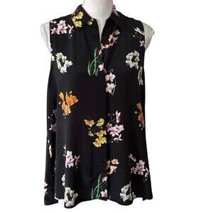 a.M Size XS 100% Silk Blouse Top Floral Print Sleeveless Career Office